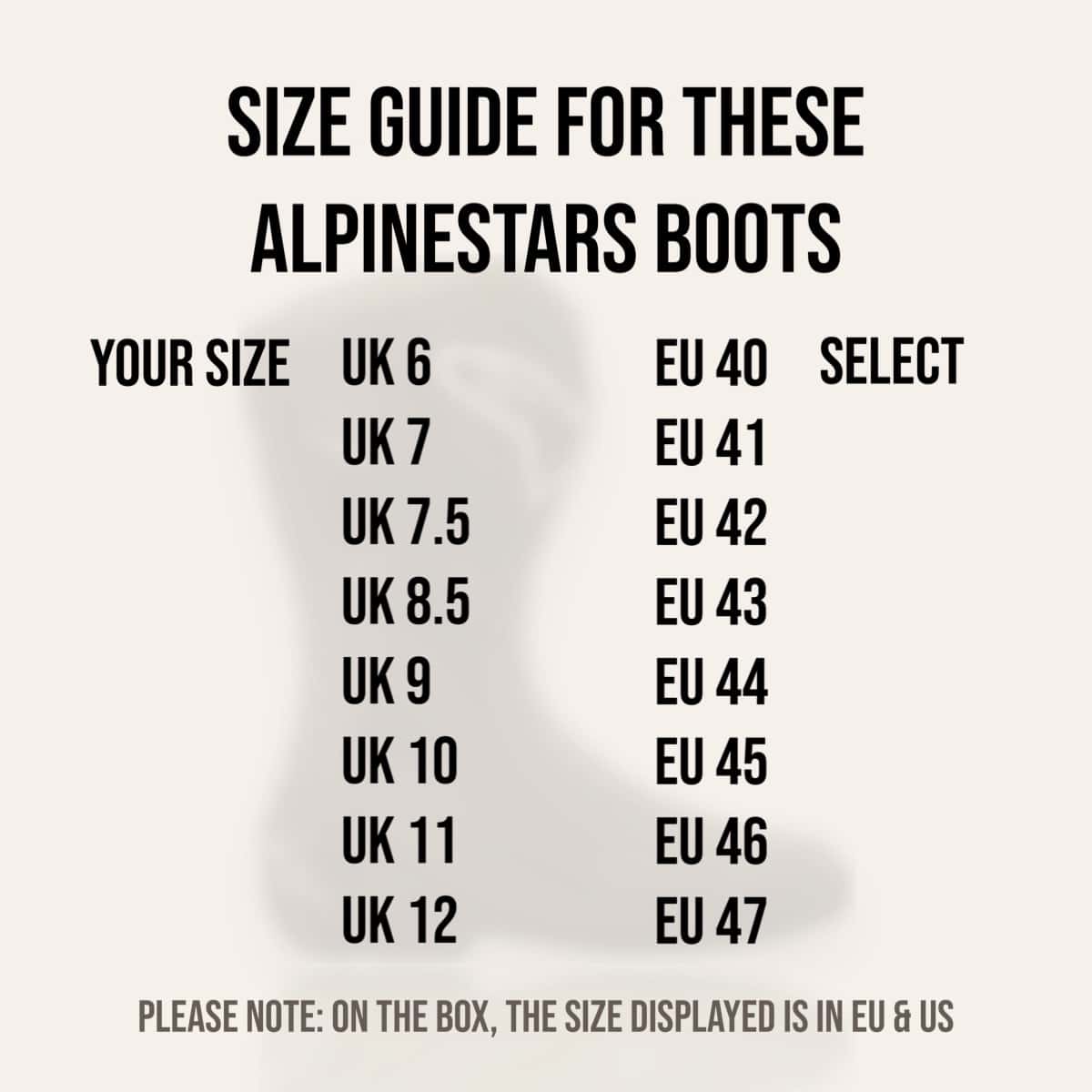 Alpinestars SMX S Waterproof Boots - size guide