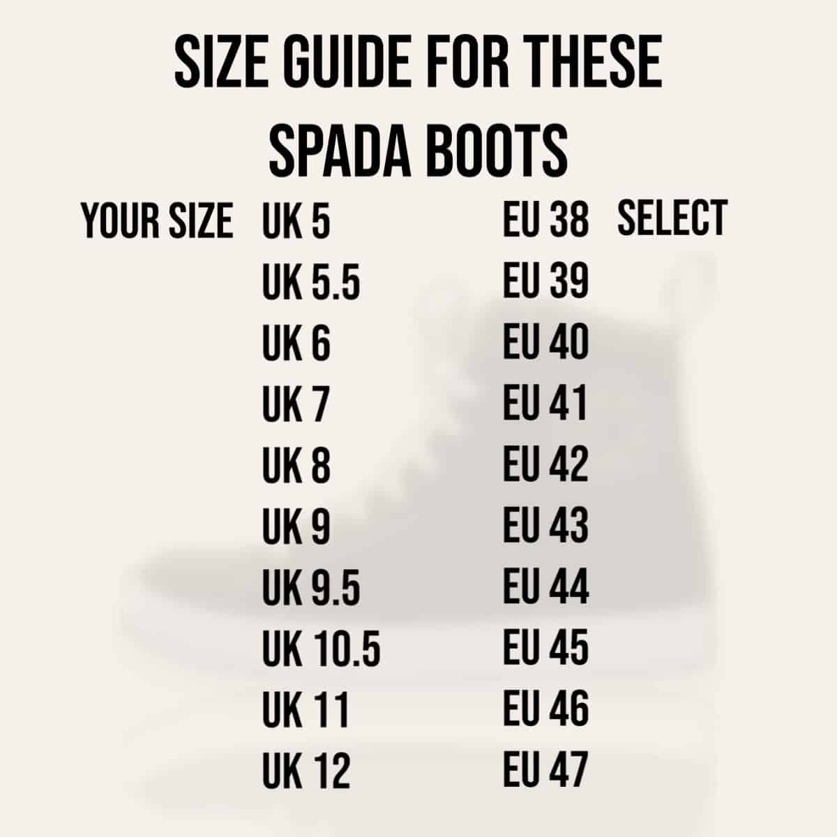 Spada Strider Pro CE WP Boots size guide