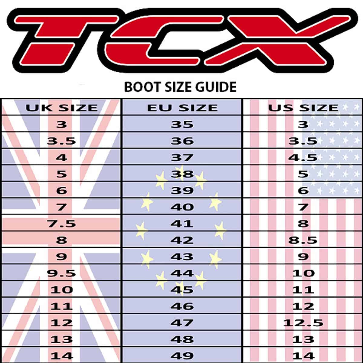 The TCX Hero 2 motorbike boots: Casual motorcycle footwear crafted from the best components size guide