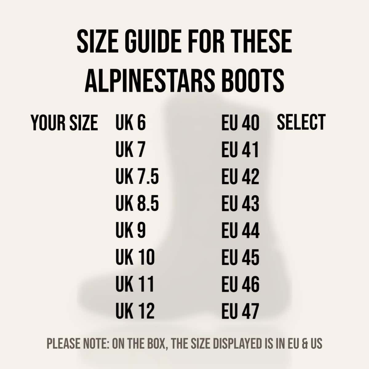 Alpinestars Web Gore-Tex Motorcycle Boots: Sizeguide