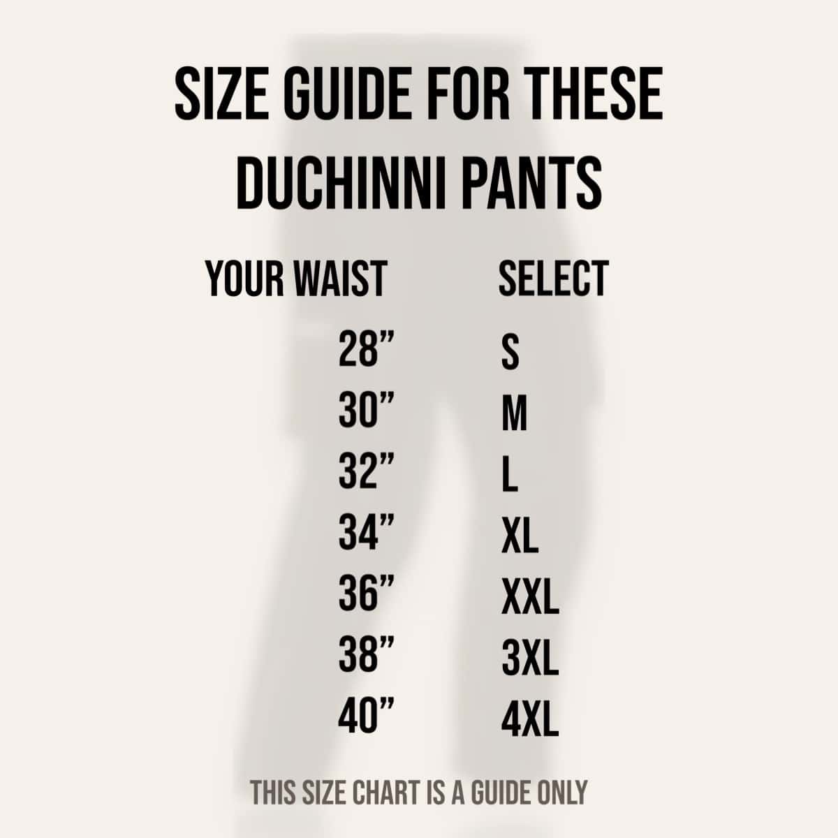 Experience budget-friendly versatility with the Duchinni Pacific waterproof textile trousers - Size Guide