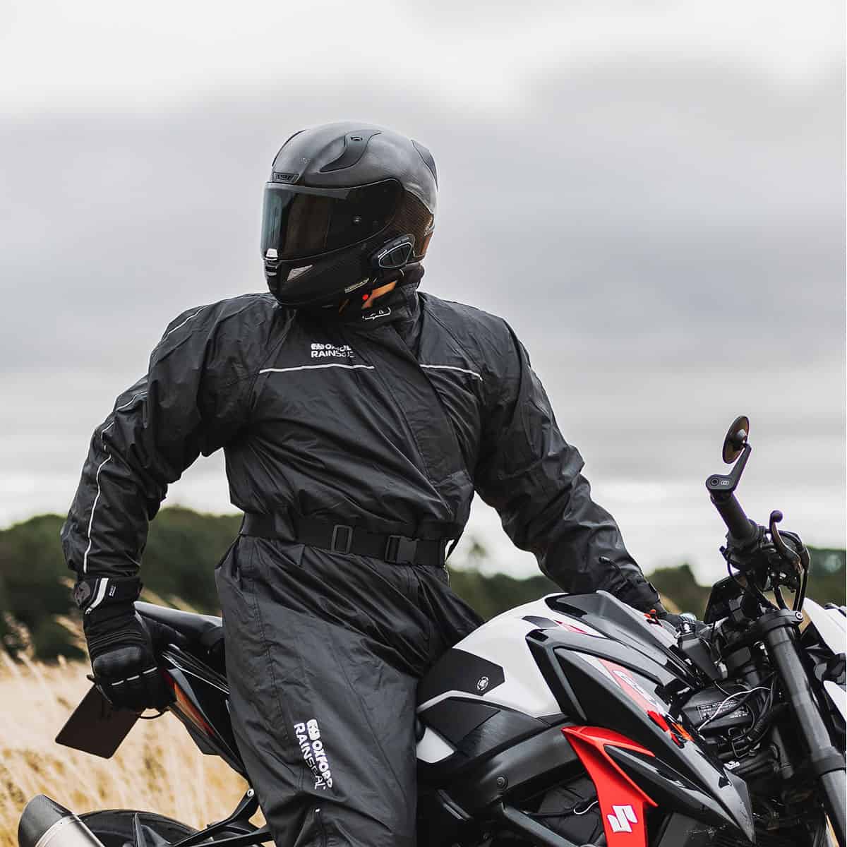 Oxford Rainseal Over Suit WP - Black lifestyle on bike