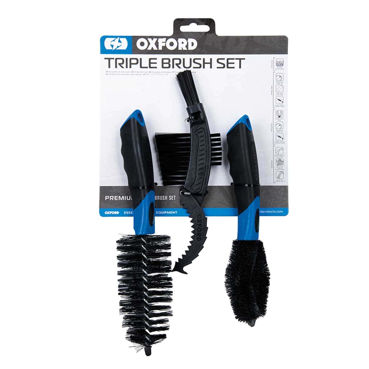 The Oxford Triple Brush Set: Next level cleaning brushes to speed up cleaning your bike - packaging