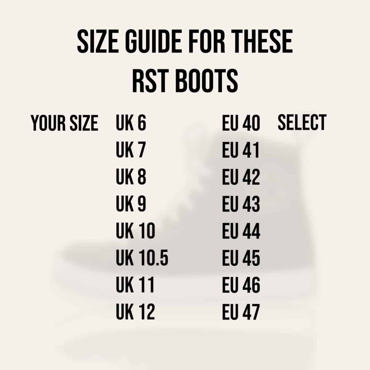 RST Urban 3 Moto size guide