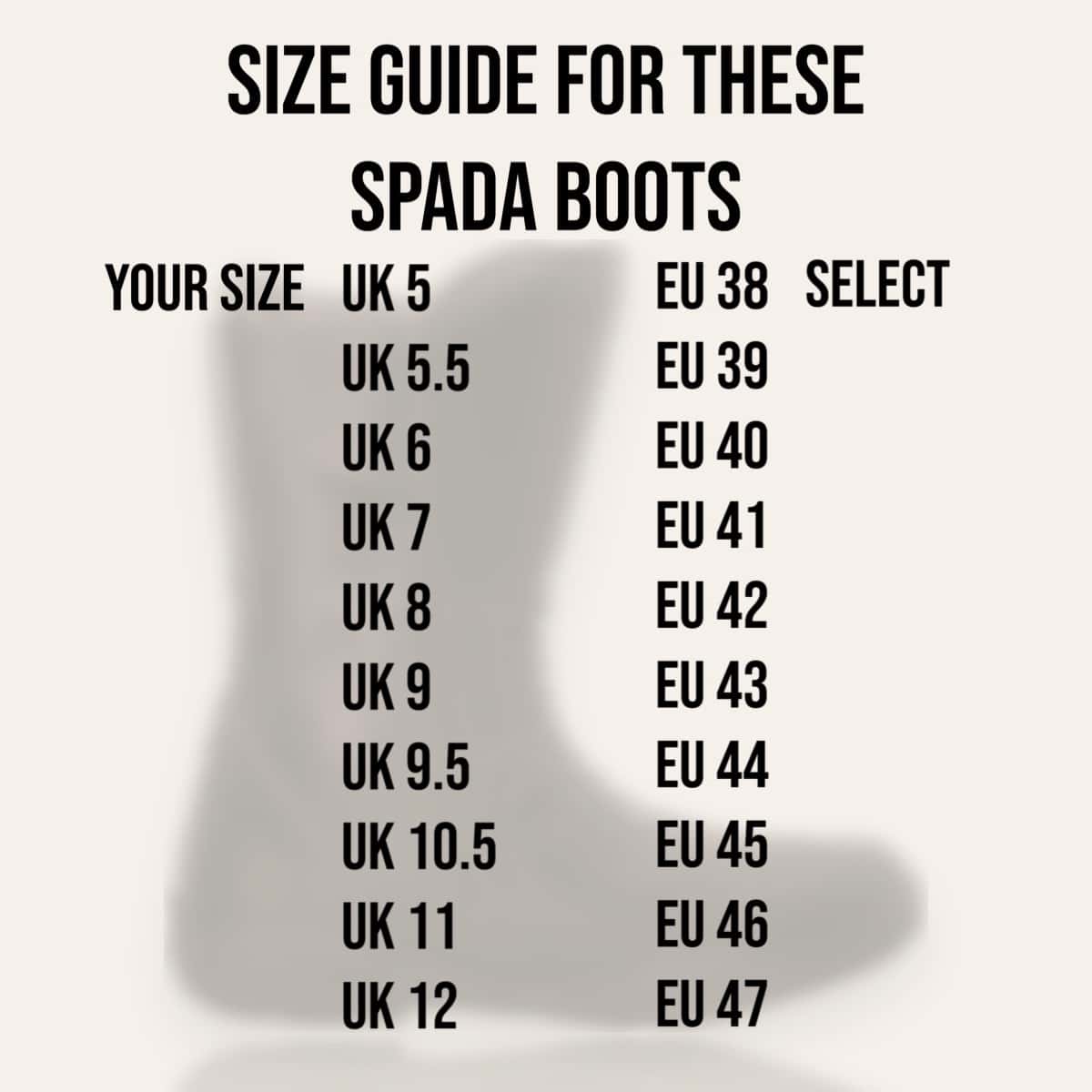 Spada Hurricane 3 CE WP Boots Specifications - Size Guide