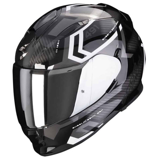 Scorpion Exo 491 black white: Entry level full face motorcycle helmet with drop down-1