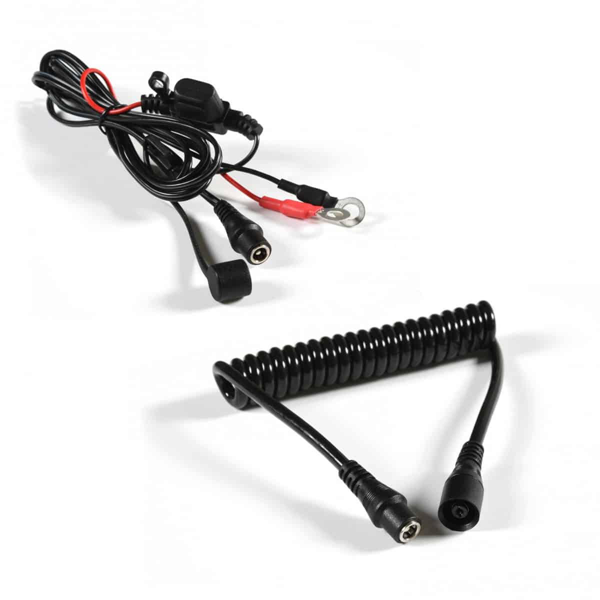 The cables required to connect your Macna heated jacket to your motorcycle battery