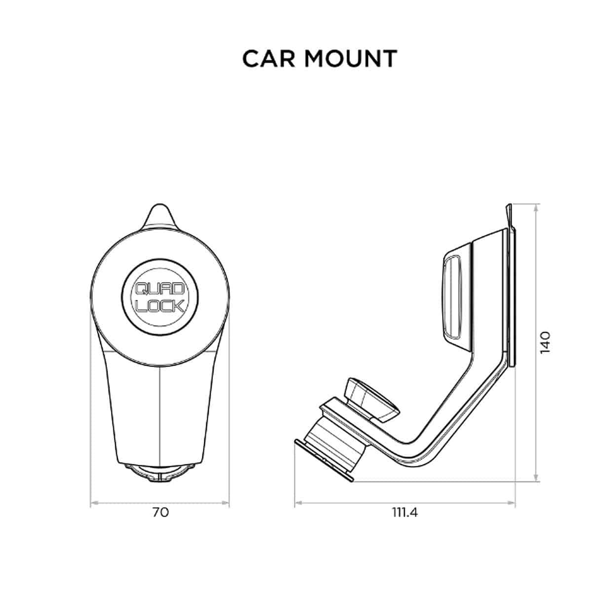 Quad Lock Car Dashboard & Windscreen Mount dimensions