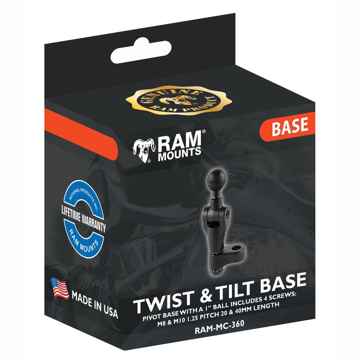 Ram Mount Twist and Pivot Base 1 Inch Ball - Black - Browse our range of Accessories: Phone Holders - getgearedshop 