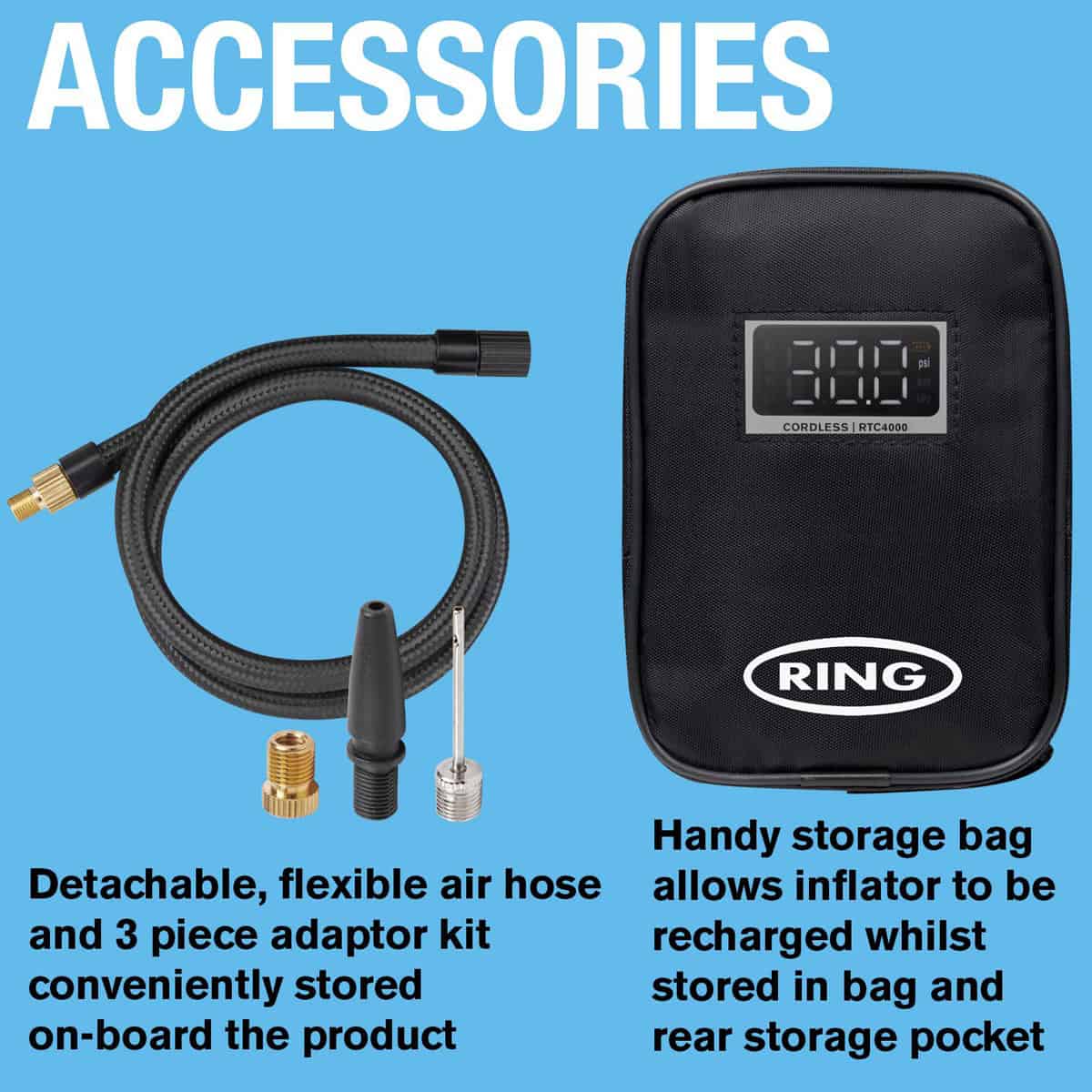 Ring RTC4000 Handheld Cordless & Re-Chargeable Tyre Inflator accessories