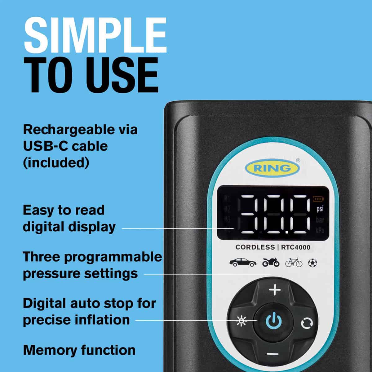 Ring RTC4000 Handheld Cordless & Re-Chargeable Tyre Inflator how to use