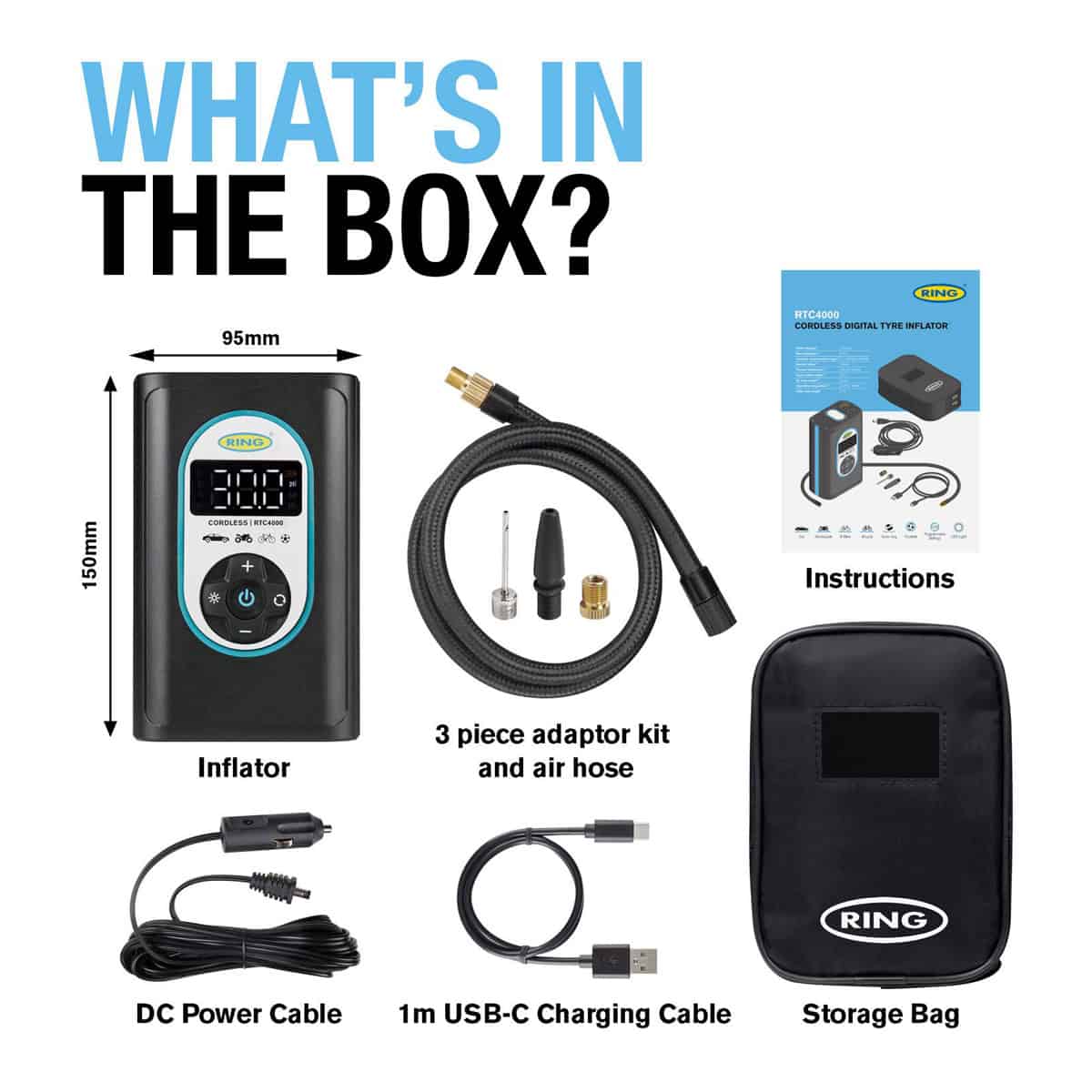 Ring RTC4000 Handheld Cordless & Re-Chargeable Tyre Inflator included