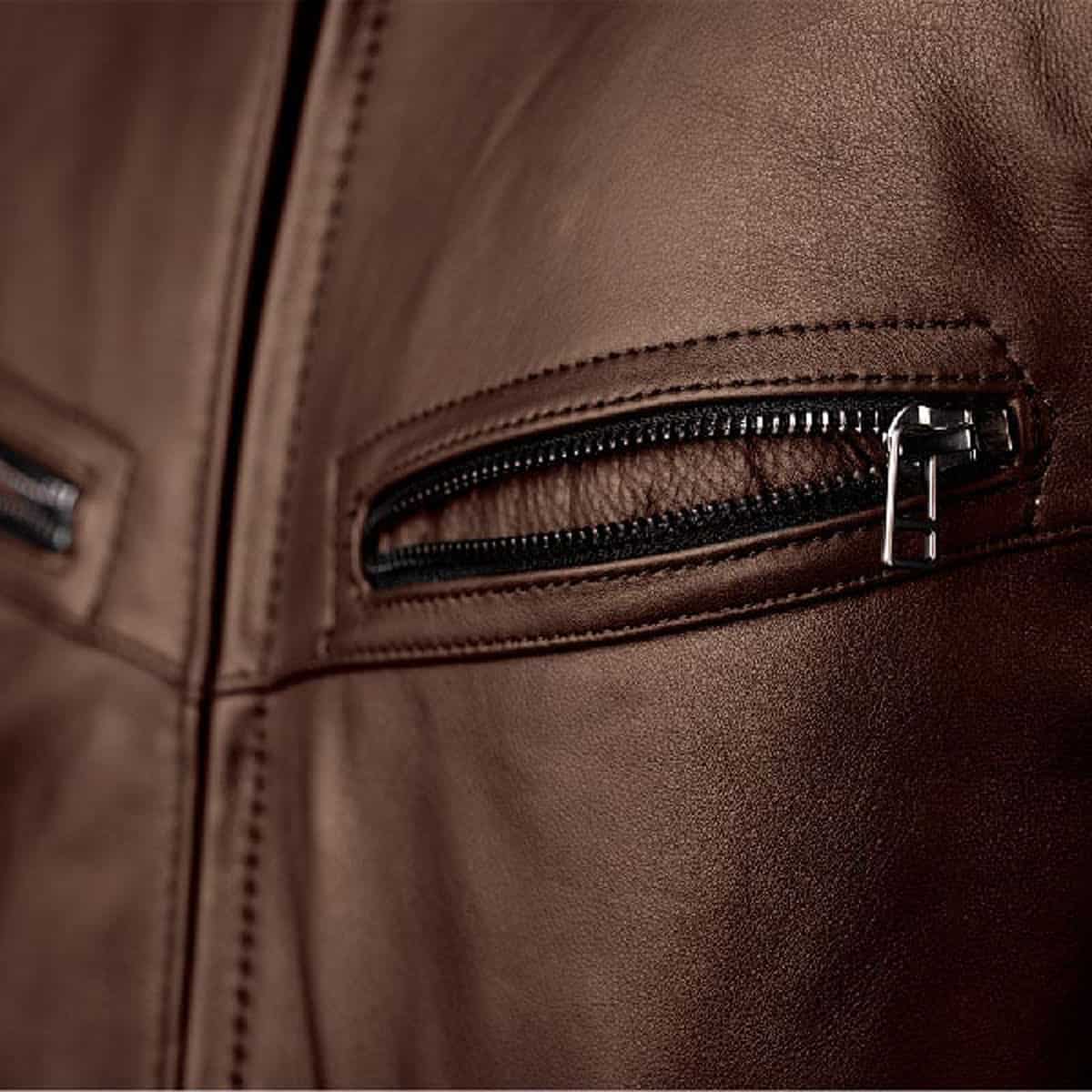 RST Roadster 3 leather motorcycle jacket brown pocket zip