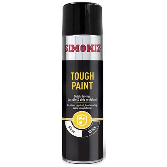 Simoniz Gloss Black One Coat Tough Paint Spray Aerosol Can - 500ml - Browse our range of Care: Paint - getgearedshop 